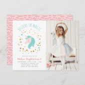 イン魔法金ゴールドスターズユニコーンフォト誕生日 インビテーションポストカード (正面/裏面)