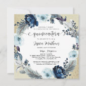 イン，シスペインのックブルーと金ゴールド,フローラキンセアニラ 招待状 (正面)
