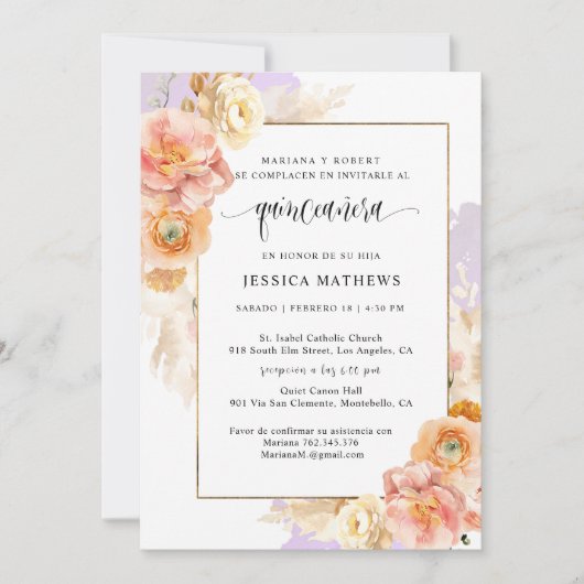 イン，パープスペインのルエレガントフローラクインセアニラ 招待状 (正面)