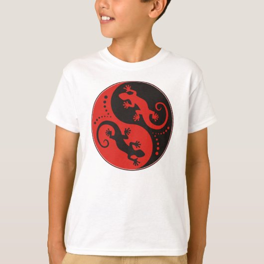 イン&ヤンゲッコス黒赤+あなたのアイディア Tシャツ (正面)