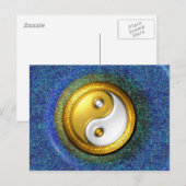 イン – ヤンポストカード、ゴールデンリングや輪とブルーモザイク ポストカード (正面/裏面)