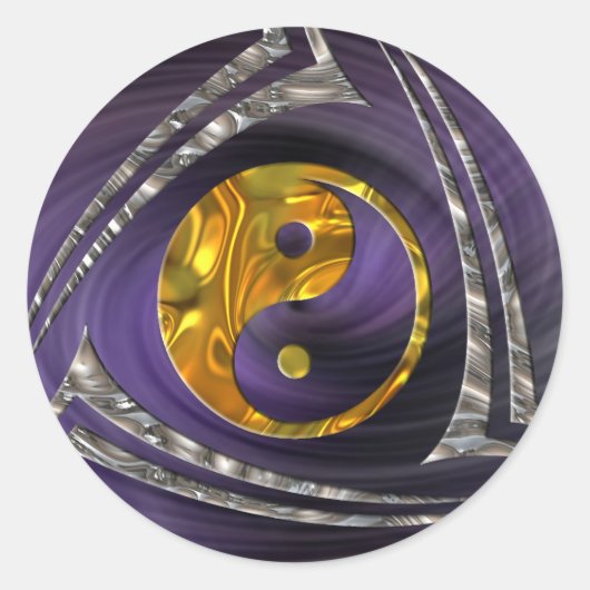 イン&ヤン/トライバル – 金ゴールドシルバー |バイオレットスパイラル ラウンドシール (正面)