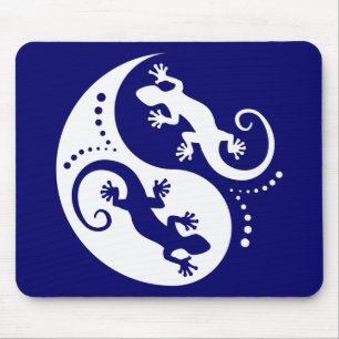 イン& YANG Geckos白+背景とアイディア マウスパッド