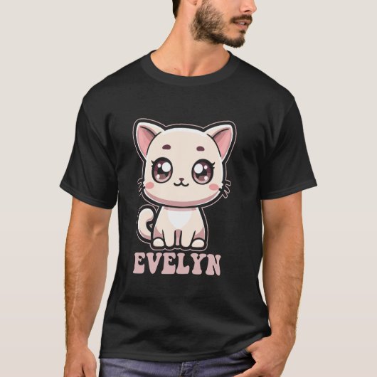 イヴェリン 女子 名前 イヴェリン かわいい 子猫 デザイン Tシャツ (正面)
