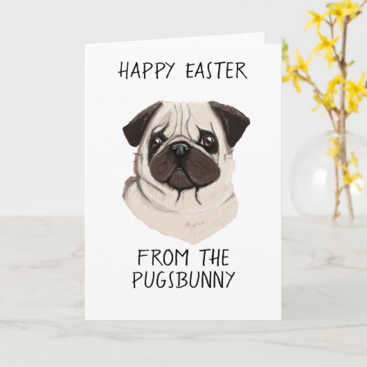 イーおもしろいスターカードの可愛い犬がバニー卵かごをふく カード (黄色い花)