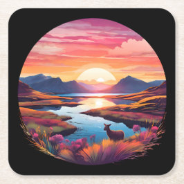 イーウェサンセットインスコットランド スクエアペーパーコースター