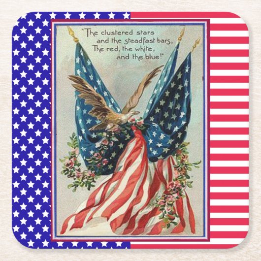 イーグルかわいらし7月4日愛国国旗 スクエアペーパーコースター (正面)