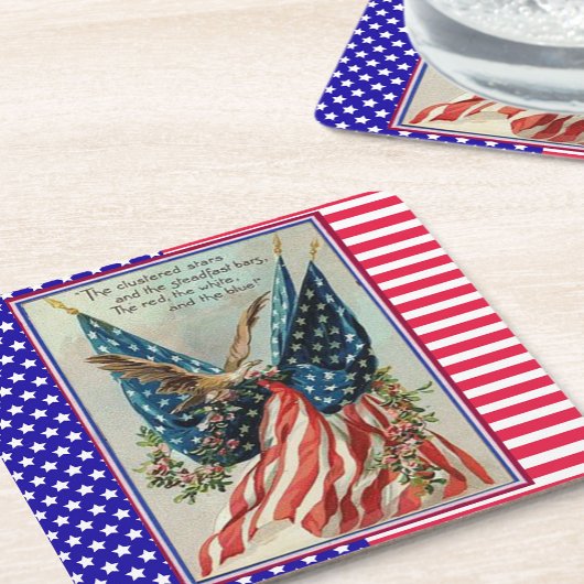 イーグルかわいらし7月4日愛国国旗 スクエアペーパーコースター