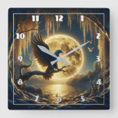 イーグルがフルムーンライト湖の枝に止まった スクエア壁時計 (正面)