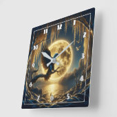 イーグルがフルムーンライト湖の枝に止まった スクエア壁時計 (傾斜)