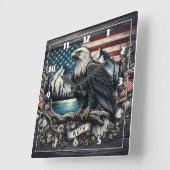 イーグルが山を背景に枝張り スクエア壁時計 (傾斜)