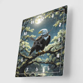 イーグルが月に照らされた空の下の枝に止まった スクエア壁時計 (傾斜)