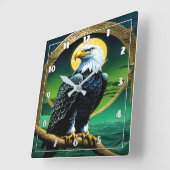 イーグルが月に照らされた空の下の枝に止まった スクエア壁時計 (傾斜)