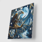 イーグルが月に照らされた空の下の枝に止まった スクエア壁時計 (傾斜)