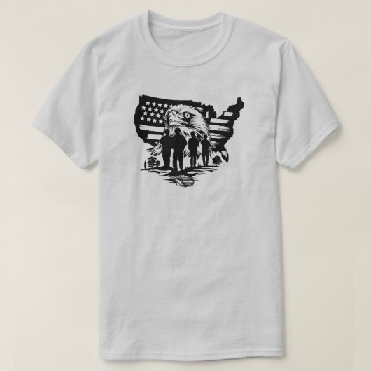 イーグルとアメリカ国旗と兵士Tシャツ Tシャツ (デザイン正面)