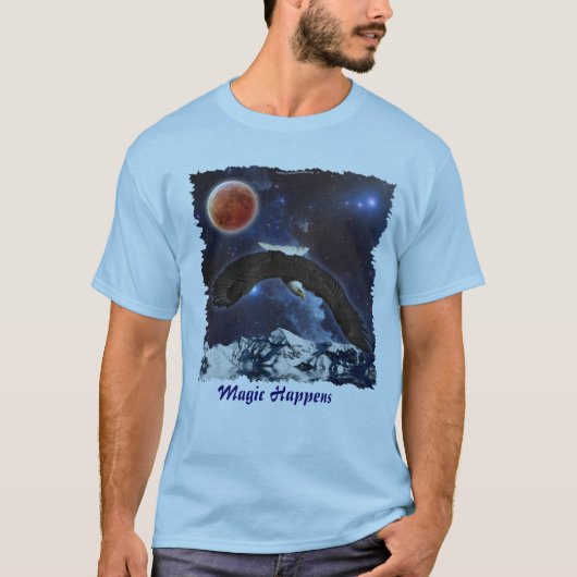 イーグルと宇宙のファンタジー野生生物Tシャツ Tシャツ (正面)