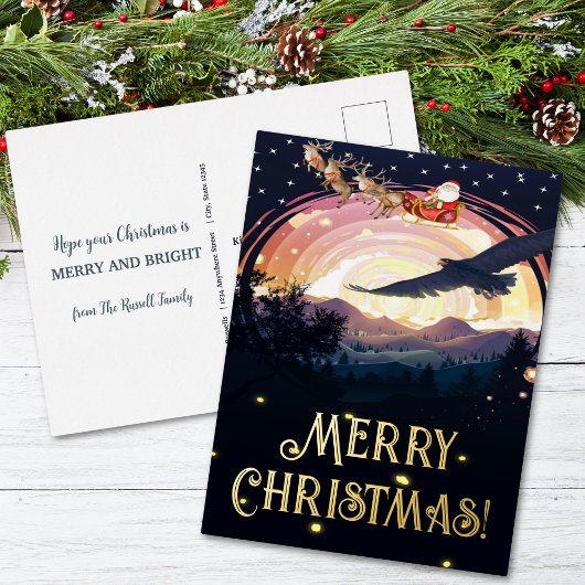 イーグルのサンタ見張り 箔シーズンポストカード