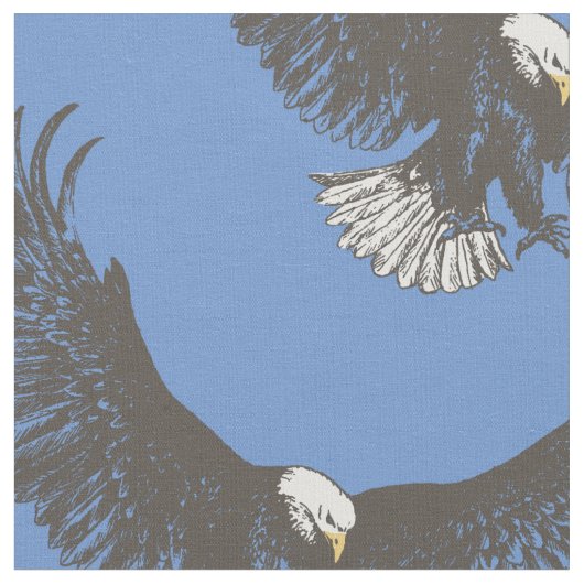 イーグルの羽を引いたスケッチアート生地 ファブリック (クローズアップ)