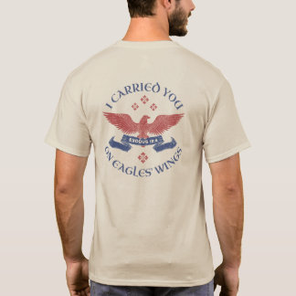 イーグルの翼 聖書 出エジプト記 19:4 赤/青 Tシャツ