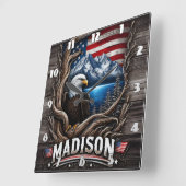 イーグルは山とアメリカ国旗の中に囲まれた スクエア壁時計 (傾斜)