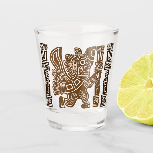 イーグルアステカウォリアー部族古代アート ショットグラス (正面)
