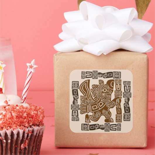 イーグルアステカウォリアー部族古代アート スクエアシール (パーティー)