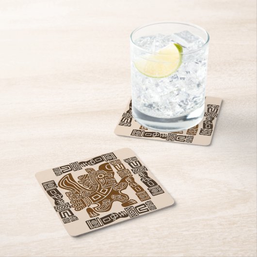 イーグルアステカウォリアー部族古代アート スクエアペーパーコースター (インサイチュ)