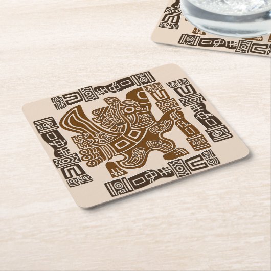 イーグルアステカウォリアー部族古代アート スクエアペーパーコースター (アングル)