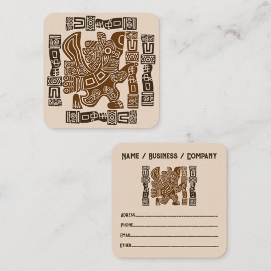 イーグルアステカウォリアー部族古代アート スクエア名刺 (正面/裏面)