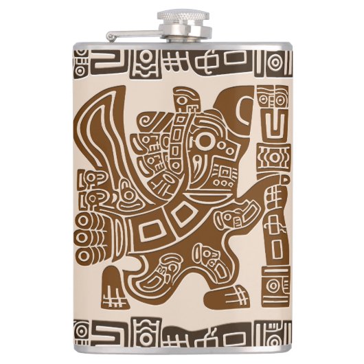 イーグルアステカウォリアー部族古代アート フラスク (正面)