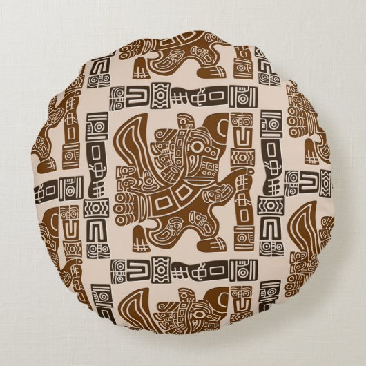 イーグルアステカウォリアー部族古代アート ラウンドクッション (裏面)