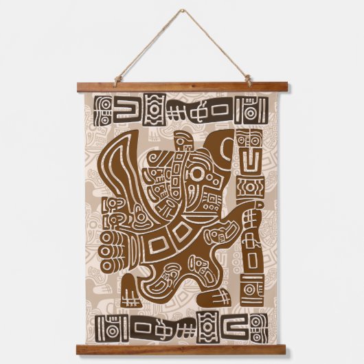 イーグルアステカウォリアー部族古代アート 吊り下げ型タペストリー (正面)