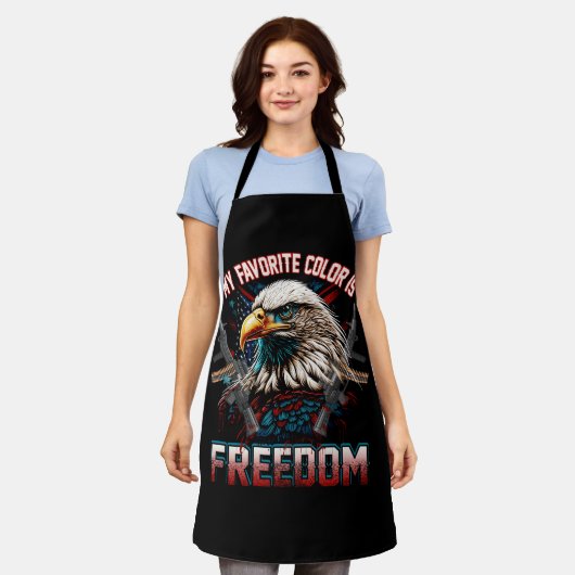 イーグルアメリカ国旗お気に入りの私の色は自由P エプロン (着用した状態)