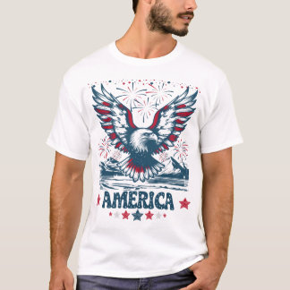 イーグルアメリカ国旗の花火 Tシャツ