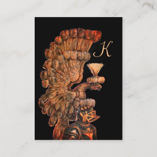 イーグルウイングモノグラムを有するアンティーク騎士ヘルメット 名刺 (裏面)