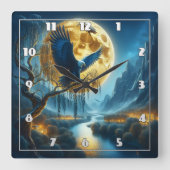 イーグルオンツリーブランチアンダーフルムーンライト スクエア壁時計 (正面)