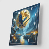 イーグルオンツリーブランチアンダーフルムーンライト スクエア壁時計 (傾斜)