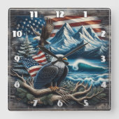 イーグルオンブランチインマウンテンビュー スクエア壁時計 (正面)