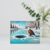 イーグルオンリバー凍っていバイアイスホールパステルチョーク ポストカード (スタンド正面)