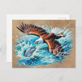 イーグルオ飛んでいるーバーリバー狩りforサーモンパステル ポストカード (正面/裏面)