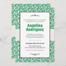 イーグルグリーンフローラダマスク写真卒業 招待状