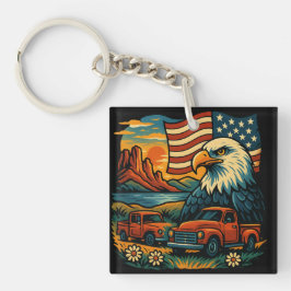 イーグルグローリーヴィンテージティー – 愛国的アメリカ国旗 キーホルダー