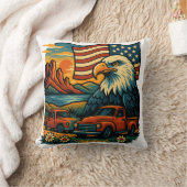 イーグルグローリーヴィンテージティー – 愛国的アメリカ国旗 クッション (ブランケット)