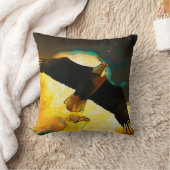 イーグルストーム飛んでいる- Bald Eagleファンタジーアート クッション (ブランケット)