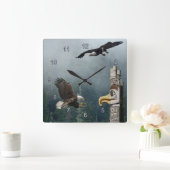 イーグルズトーテムポール&フォレストファンタジーアートクロック スクエア壁時計 (ホーム)