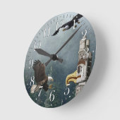 イーグルズトーテムポール&フォレストファンタジーアートクロック ラウンド壁時計 (傾斜)