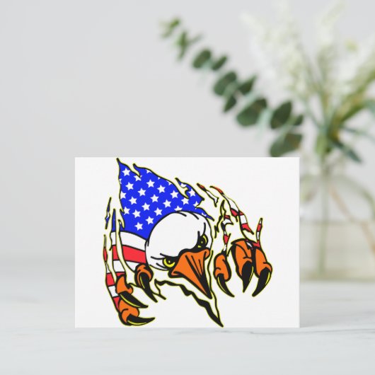 イーグルティアアウトW/アメリカ国旗の入れ墨 ポストカード (スタンド正面)