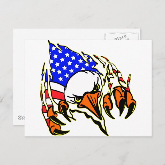 イーグルティアアウトW/アメリカ国旗の入れ墨 ポストカード (正面/裏面)