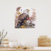 イーグルバードポートレート動物絵画の野生生物フリー ポスター (キッチン)