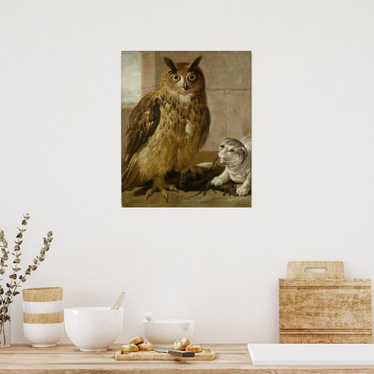 イーグルフクロウと死んだネズミの猫 ポスター (キッチン)